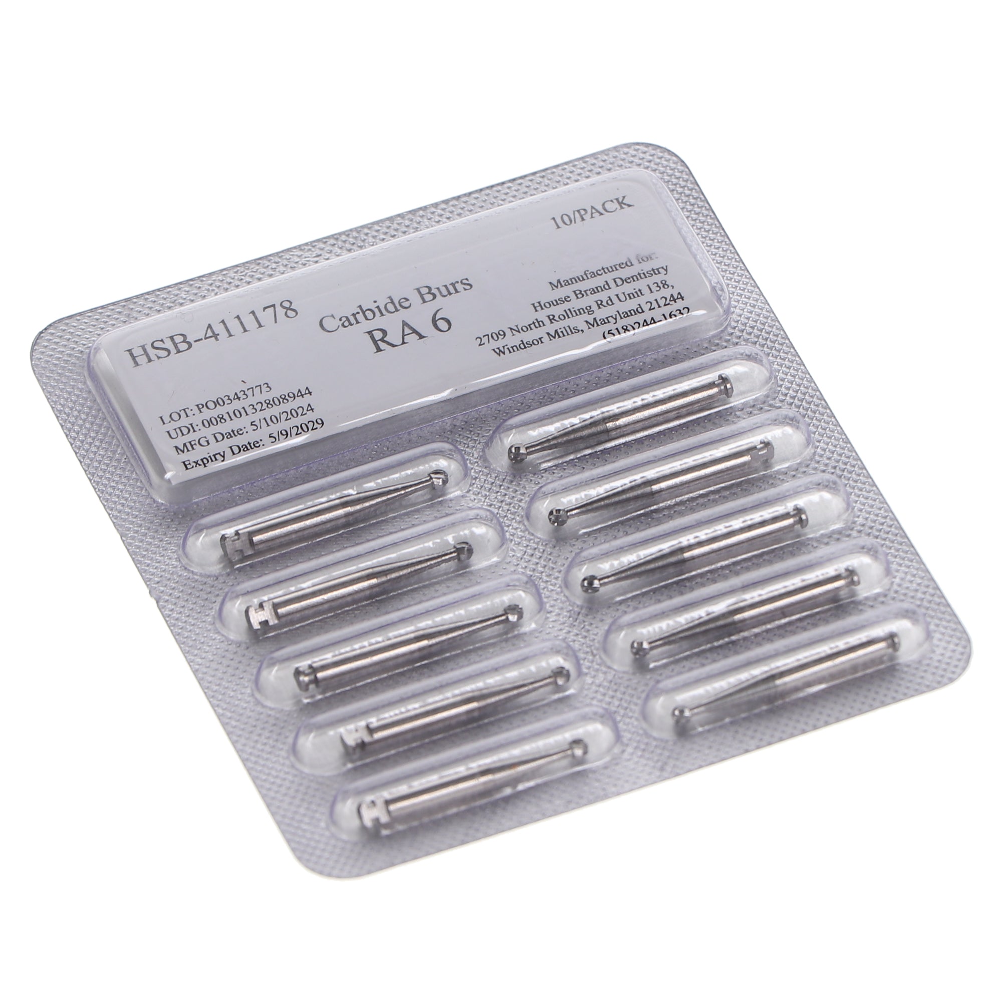 House Brand Dentistry 411178 HSB RA #6 Round Carbide Burs 10/Pk House Brand Dentistry 411178 HSB RA #6 Round Carbide Burs 10/Pk
